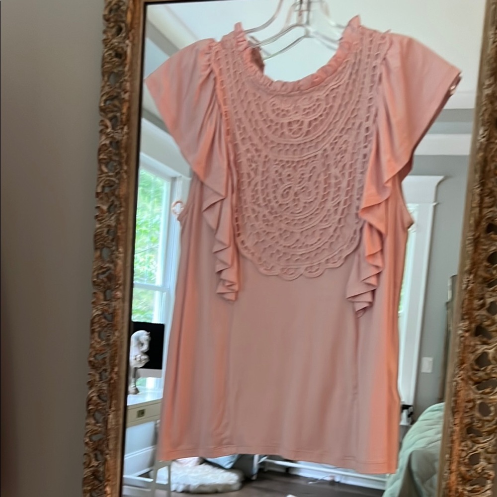 Elegant Pink Lace Ruffle Top